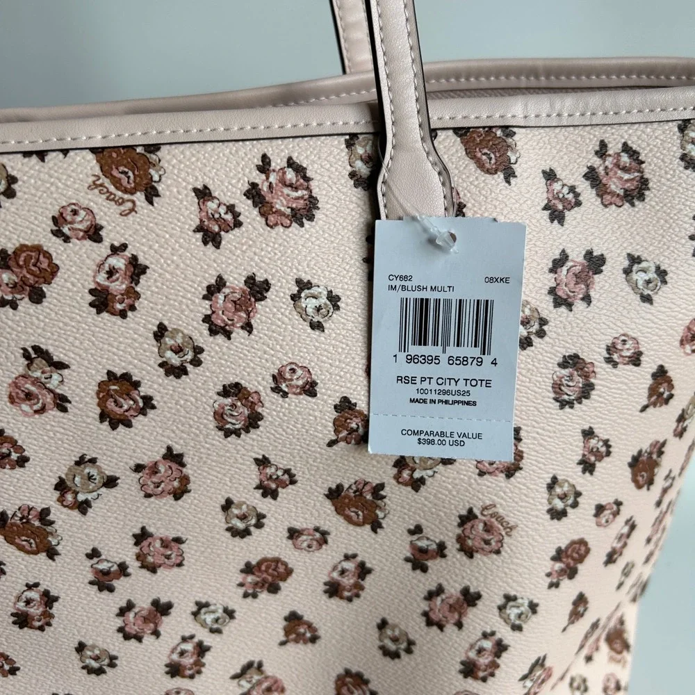 Coach City Tote Rose Print Blush Multi‎ Crossgrain Leather Bag NEW CY682